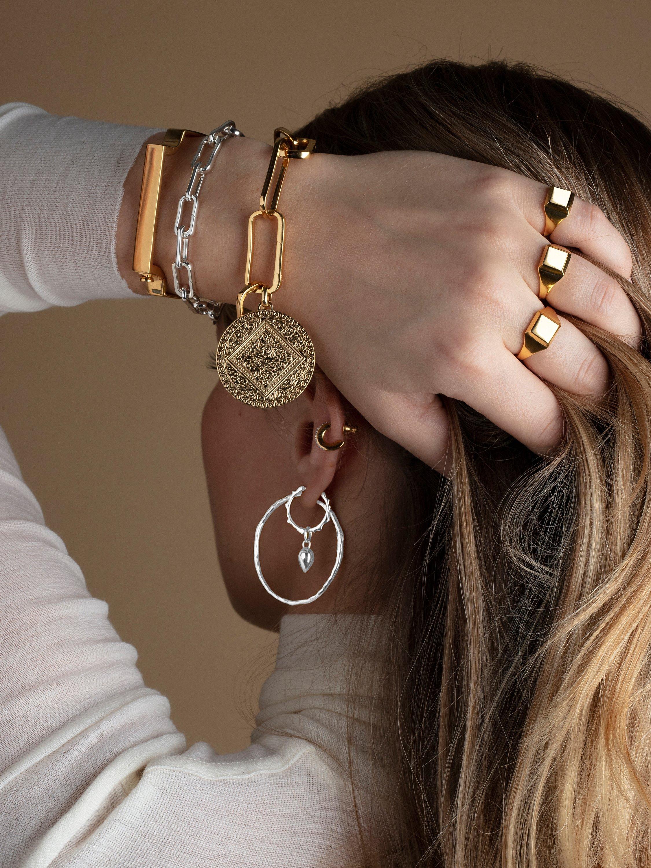 Product image 4 of 5, which shows Monica Vinader Siren Muse Small Hoop Earrings, Silver