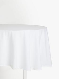 John Lewis Hem Stitch Organic Cotton Round Tablecloth, 180cm, White, White