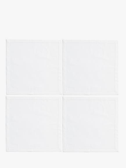 John Lewis Hem Stitch GOTS Organic Cotton Napkins, Set of 4, White, White