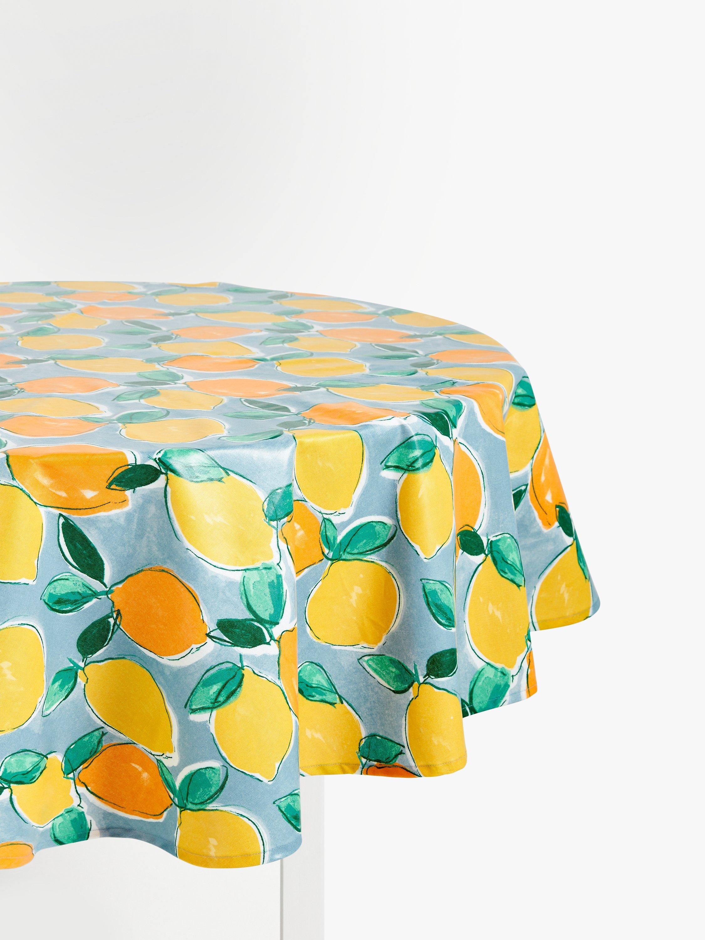 John Lewis Wipe Clean PVC Lemons Round Tablecloth, 180cm, Yellow/Multi