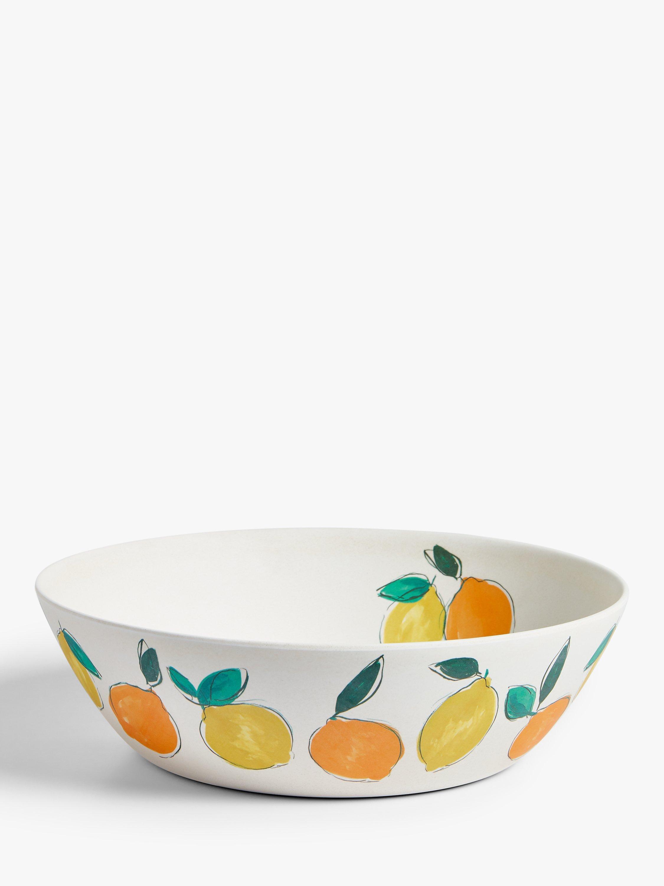 John Lewis Bamboo Lemon Motif Salad Bowl, 30.5cm, Yellow/Multi