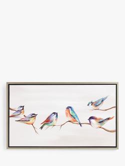 John Lewis 'Birds Chatting' Hand-Painted Framed Canvas Print, 65 x 105cm, Multi, Multi