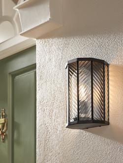 John Lewis Herringbone Glass Outdoor Wall Light, Clear/Black - view 2, Clear/Black