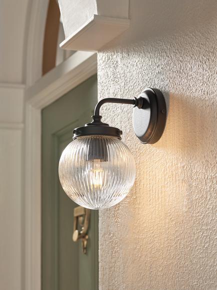 John Lewis Vintage Globe Outdoor Wall Light, Clear/Black - view 2, Clear/Black