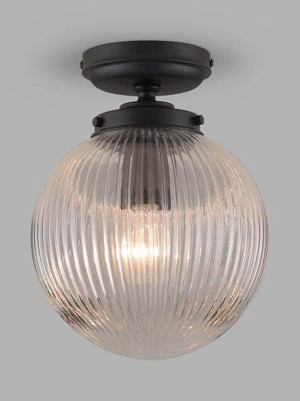 John Lewis Vintage Globe Flush Outdoor Light, Clear/Black, Clear/Black