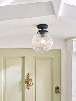 John Lewis Vintage Globe Flush Outdoor Light, Clear/Black - view 2, Clear/Black