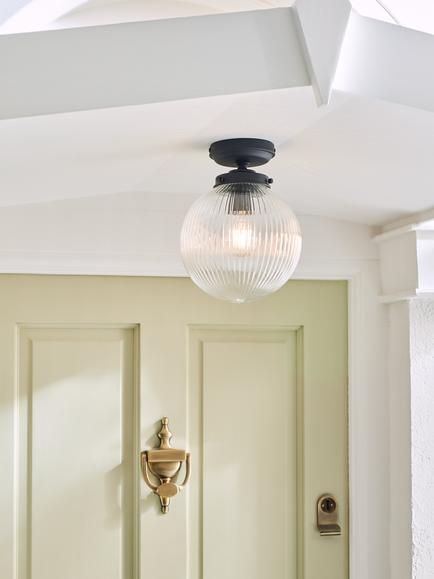 John Lewis Vintage Globe Flush Outdoor Light, Clear/Black - view 2, Clear/Black