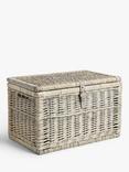 John Lewis Lidded Willow Storage Trunk with Leather Strap, Grey, Small