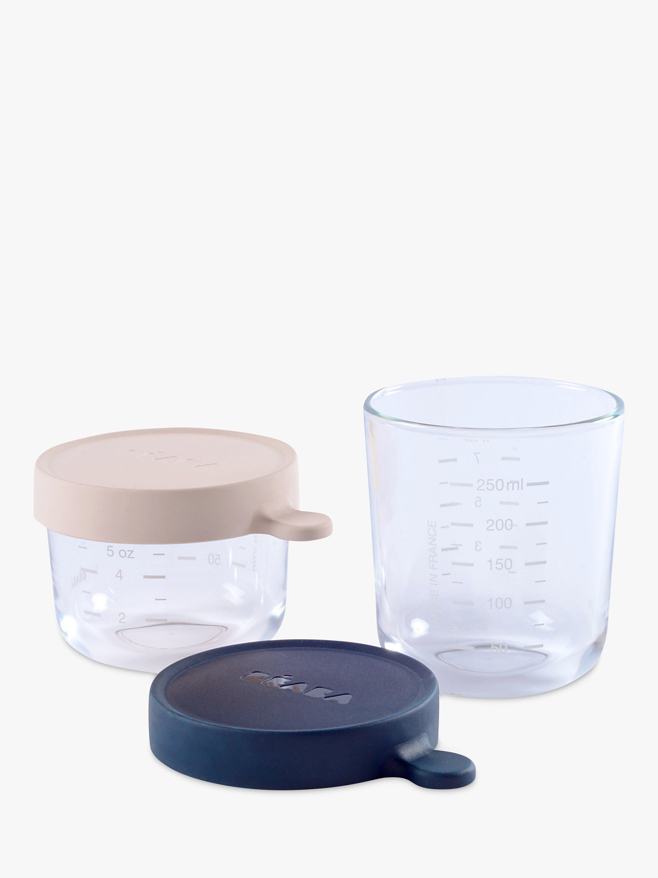 Beaba Set of 2 Glass Storage Jars, Pink/Dark Blue