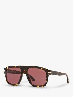 TOM FORD FT0777 Women's Thor Rectangular Sunglasses, Havana/Red