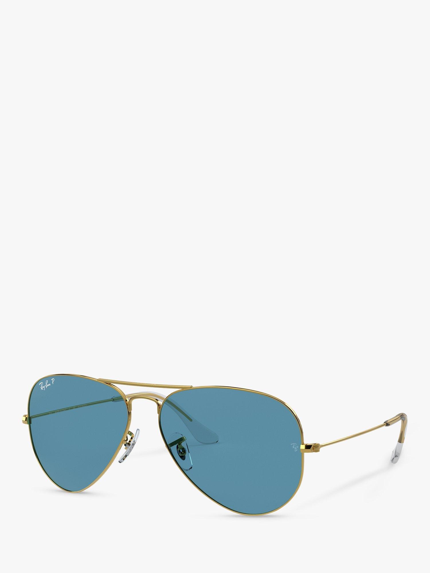 Product image 1 of 11, which shows Ray-Ban RB3025 Women's Polarised Aviator Sunglasses, Gold/Blue