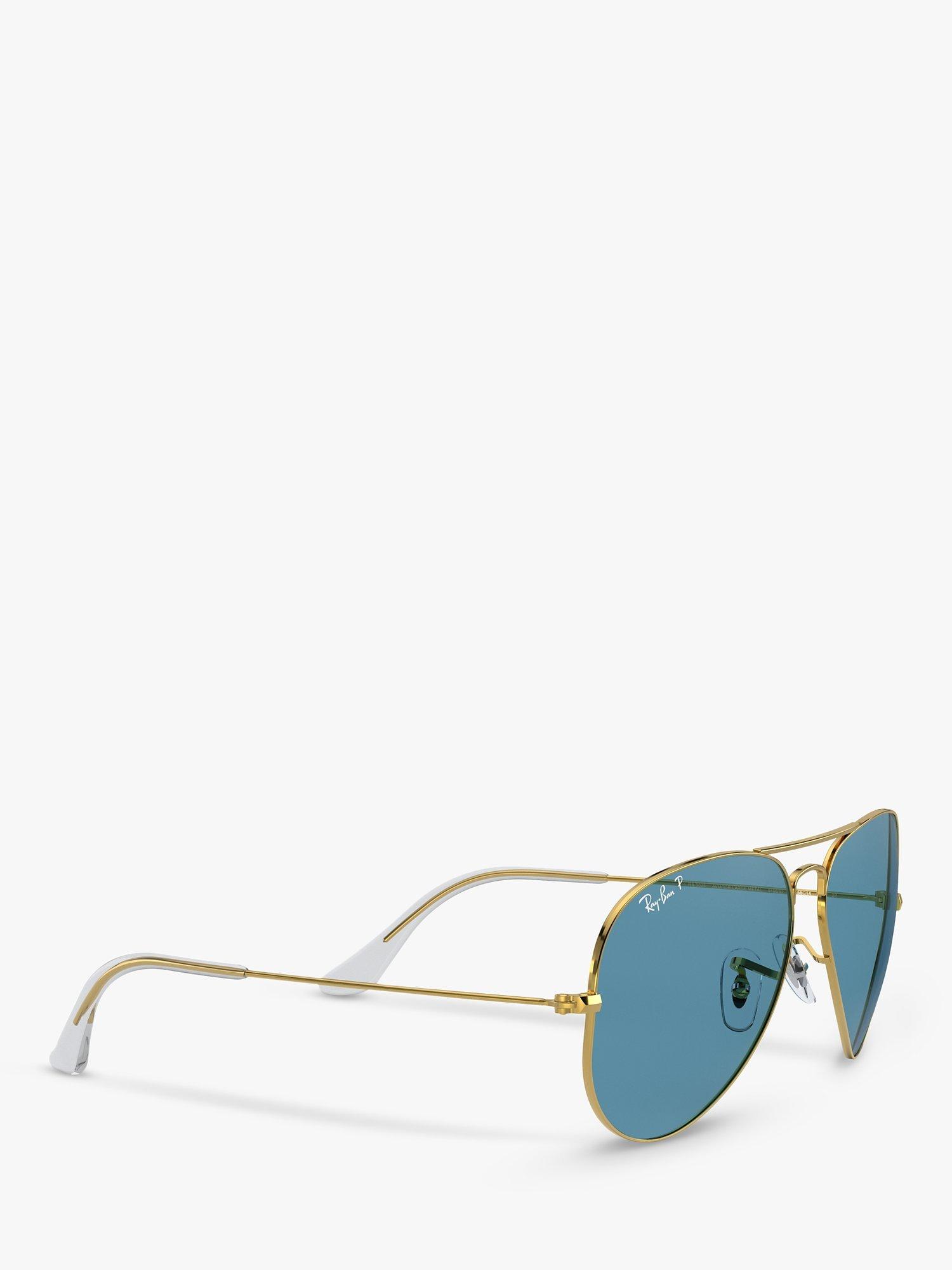 Product image 11 of 11, which shows Ray-Ban RB3025 Women's Polarised Aviator Sunglasses, Gold/Blue