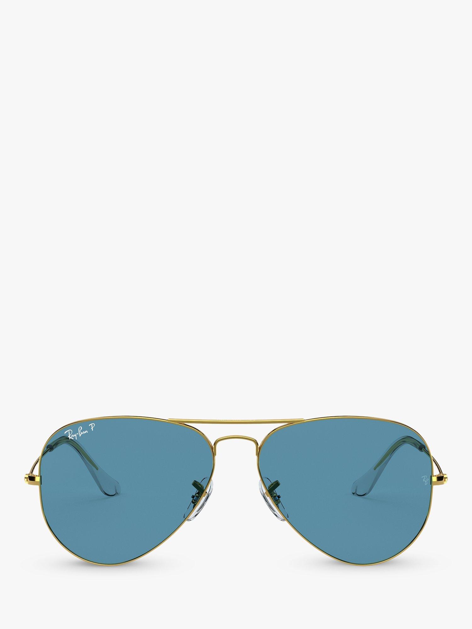 Product image 3 of 11, which shows Ray-Ban RB3025 Women's Polarised Aviator Sunglasses, Gold/Blue