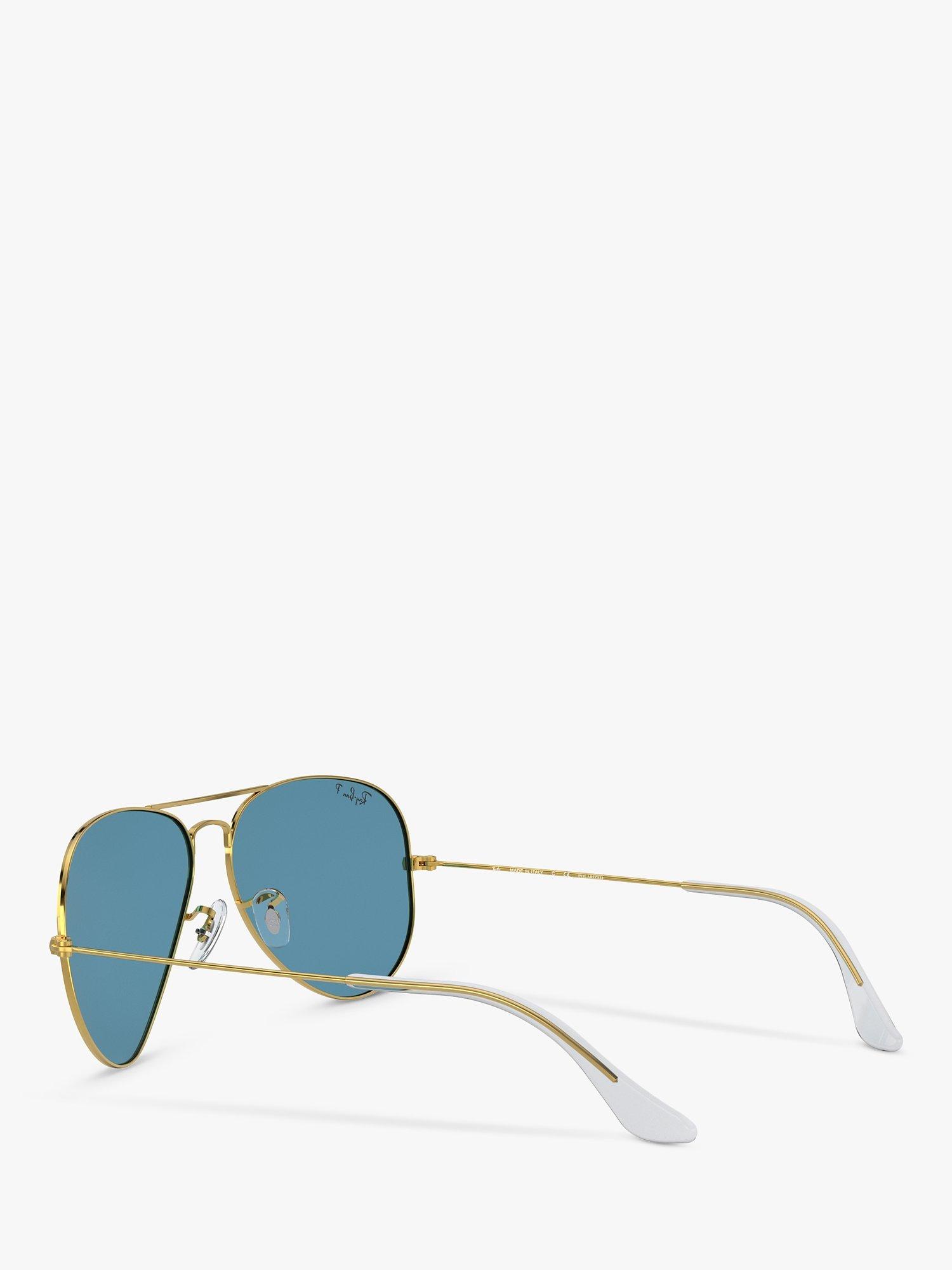 Product image 5 of 11, which shows Ray-Ban RB3025 Women's Polarised Aviator Sunglasses, Gold/Blue