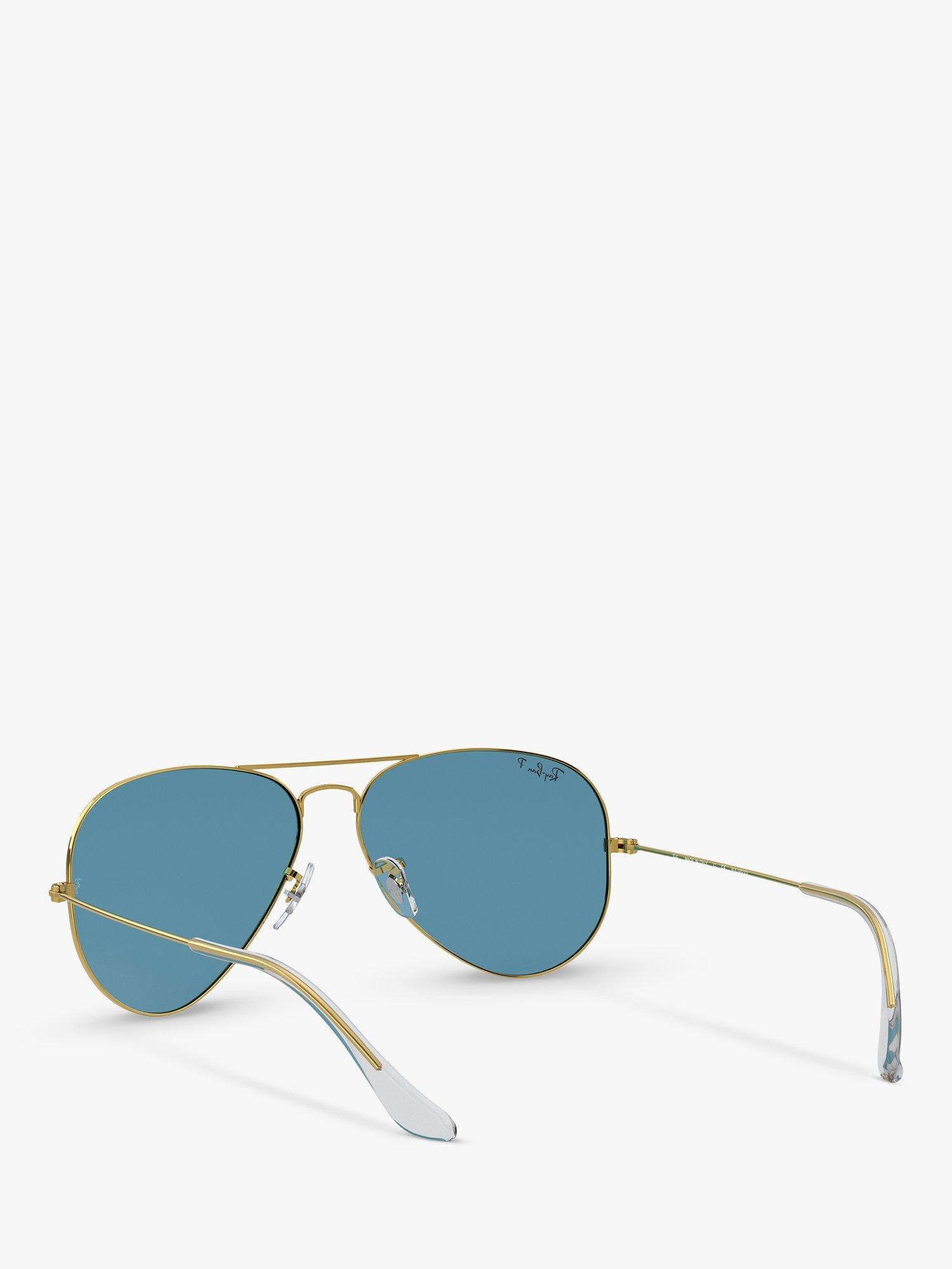 Product image 6 of 11, which shows Ray-Ban RB3025 Women's Polarised Aviator Sunglasses, Gold/Blue