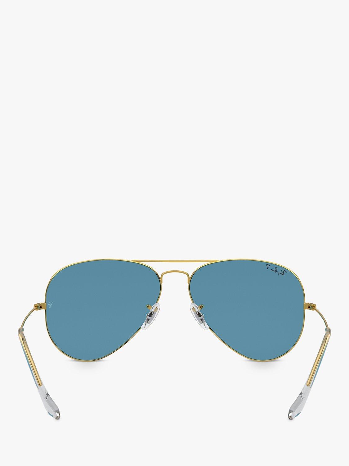 Product image 7 of 11, which shows Ray-Ban RB3025 Women's Polarised Aviator Sunglasses, Gold/Blue