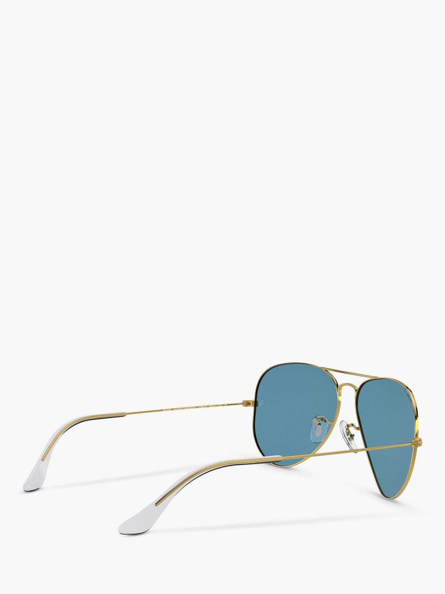 Product image 9 of 11, which shows Ray-Ban RB3025 Women's Polarised Aviator Sunglasses, Gold/Blue