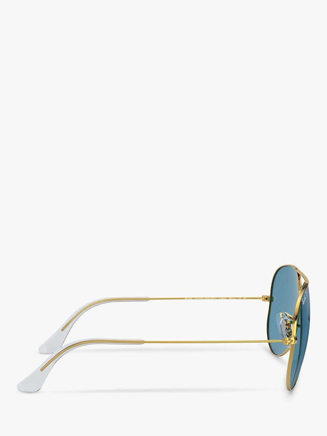 Product image 10 of 11, which shows Ray-Ban RB3025 Women's Polarised Aviator Sunglasses, Gold/Blue