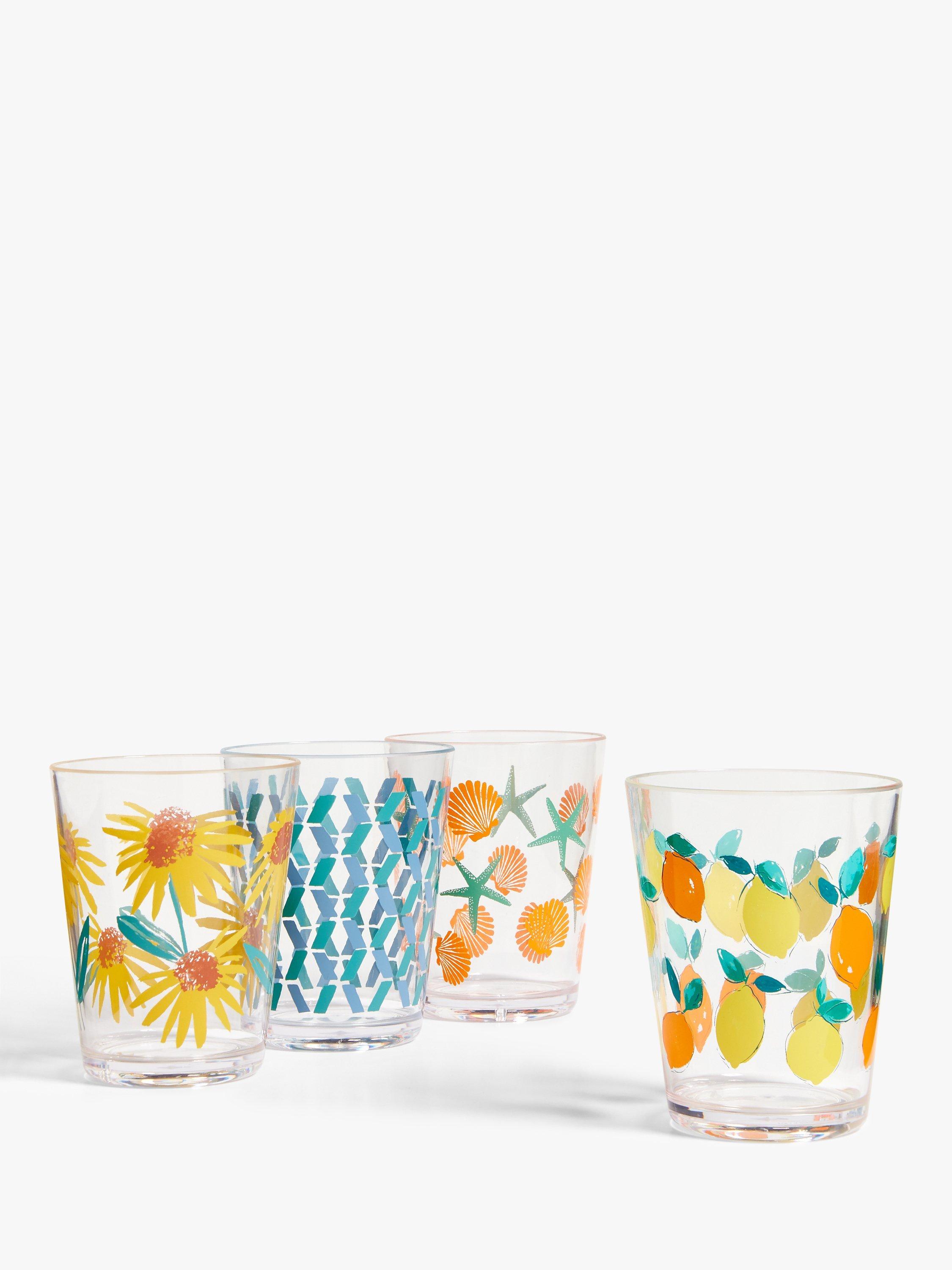 John Lewis Fun Plastic Tumblers, 400ml, Set of 4, Clear/Multi