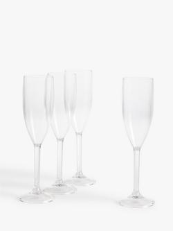 John Lewis Plastic Picnic Champagne Flutes, Set of 4, 180ml, Clear, Clear