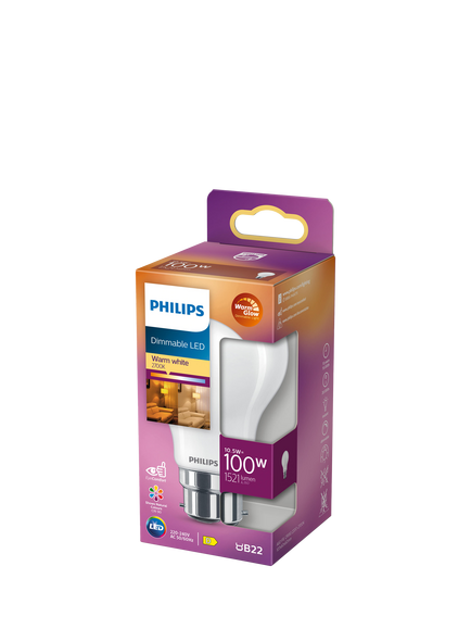 Philips 100W A60 BC LED Dimmable Classic Bulb, White, 