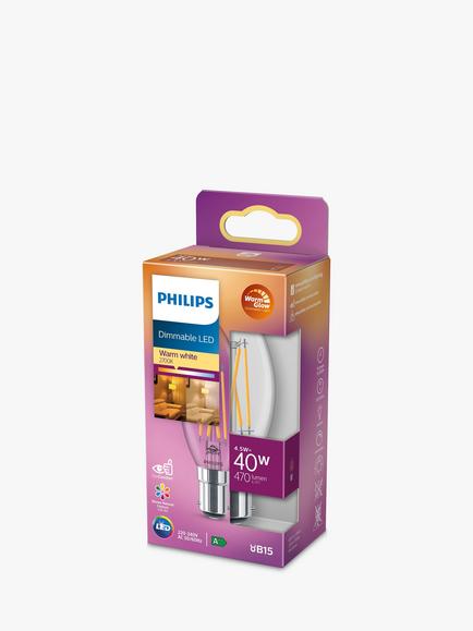 Philips 40W B35 B15 BC LED Dimmable Candle Bulb, Clear - view 2, 