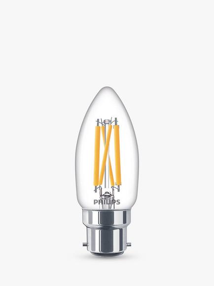 Philips 40W B35 B22 BC LED Dimmable Candle Bulb, Clear, Clear