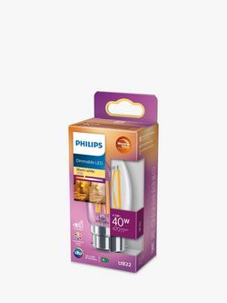 Philips 40W B35 B22 BC LED Dimmable Candle Bulb, Clear - view 2, Clear