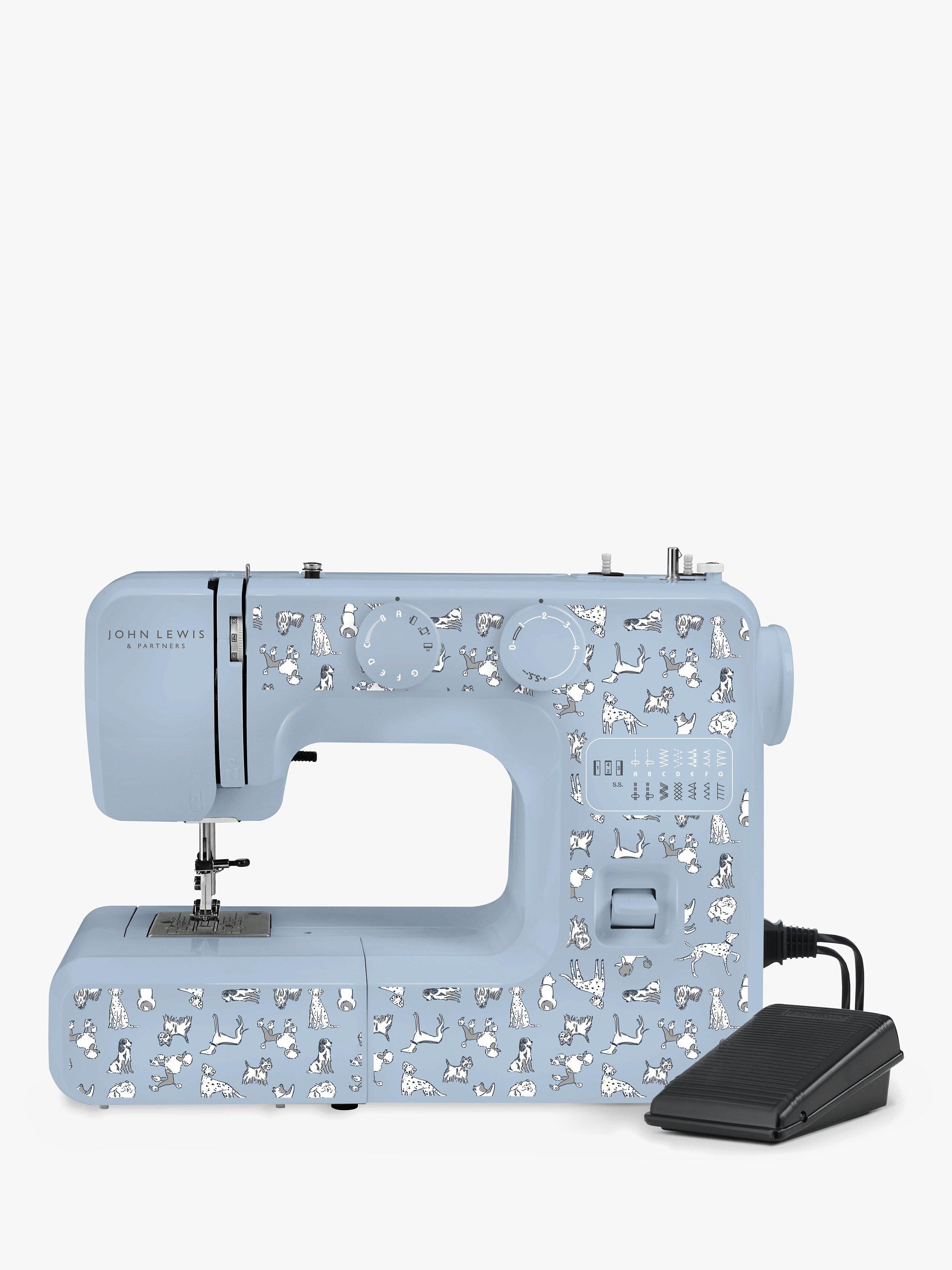 John Lewis JL111 Sketchy Dog Print Sewing Machine Light Blue