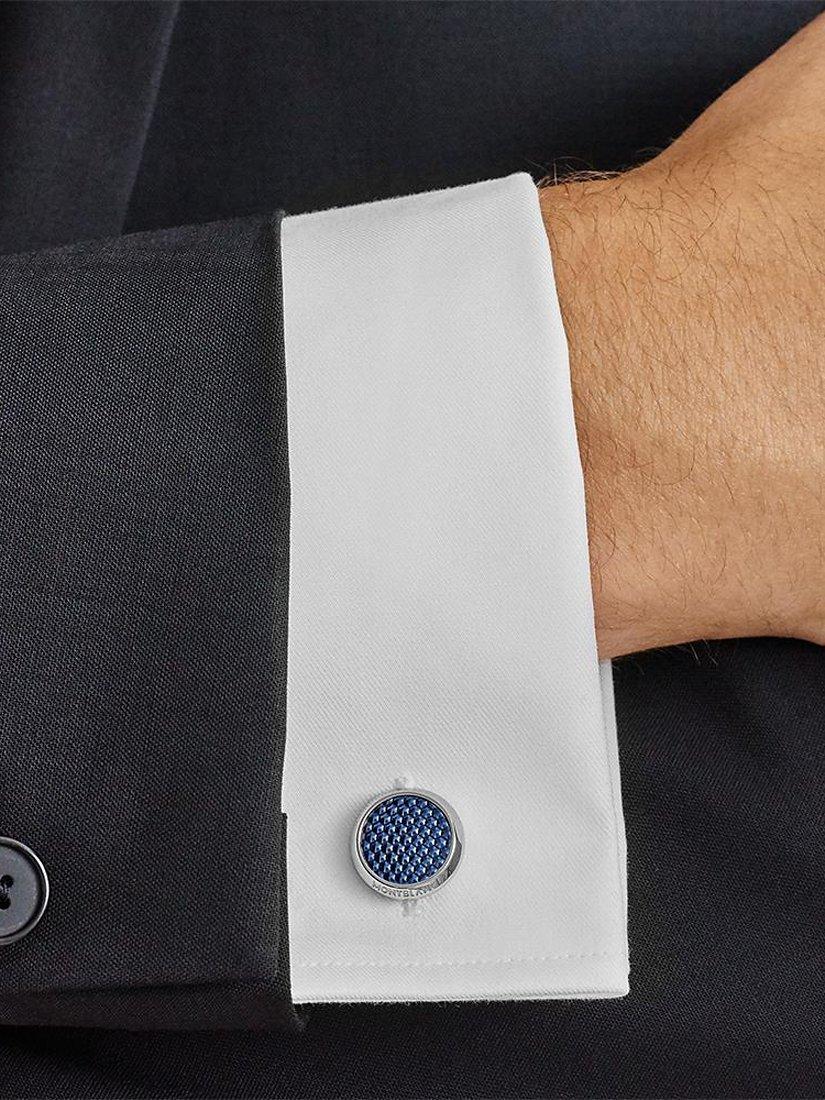 Product image 2 of 2, which shows Montblanc Meisterstuck Hexagon Inlay Round Cufflinks, Silver/Blue