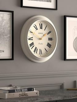 Jones Clocks Supper Club Roman Numeral Analogue Wall Clock, 40.5cm, Powder Grey - view 2, Grey
