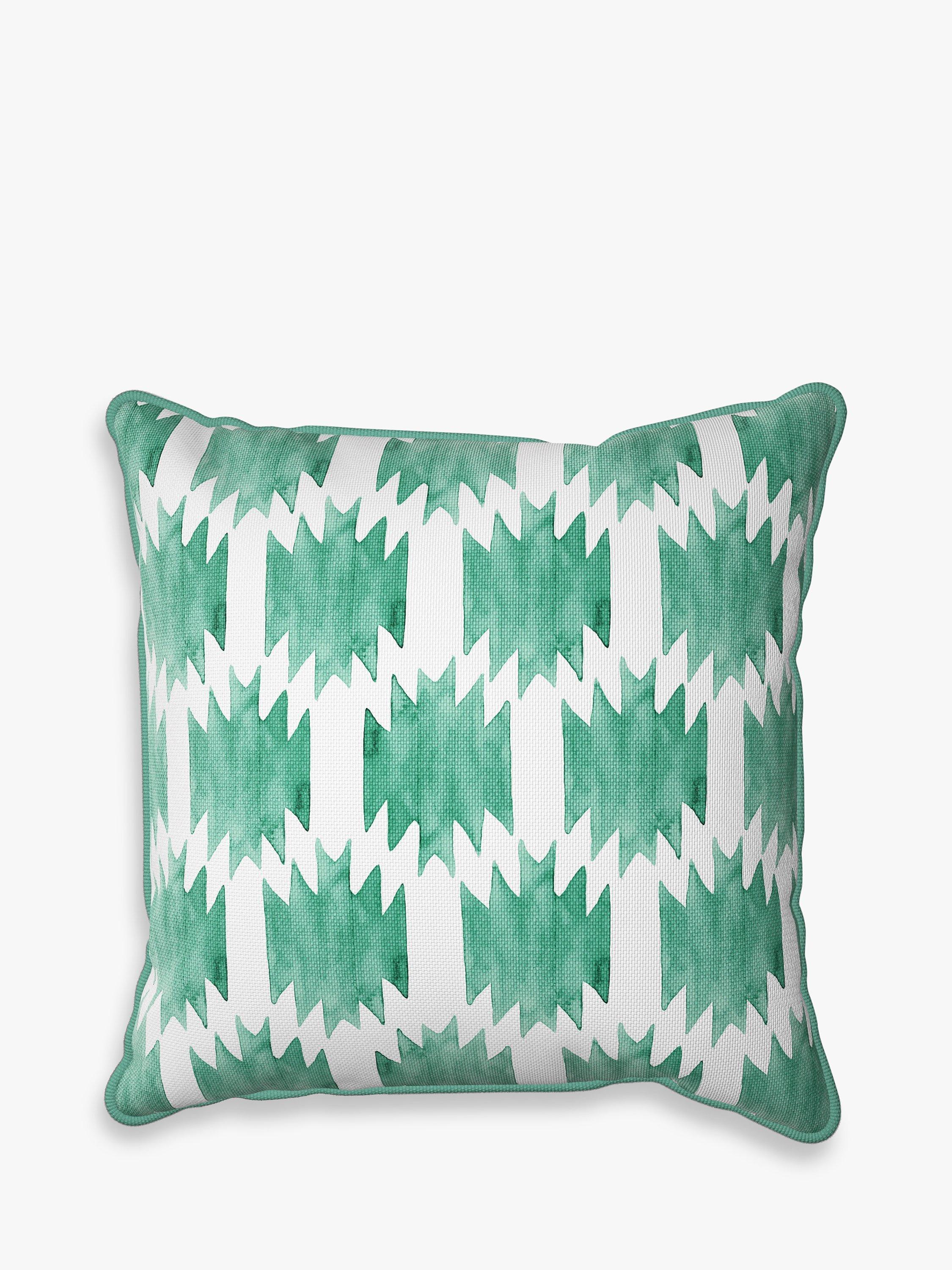 John Lewis Tile Print Garden Cushion, 43 x 43cm, Emerald/White