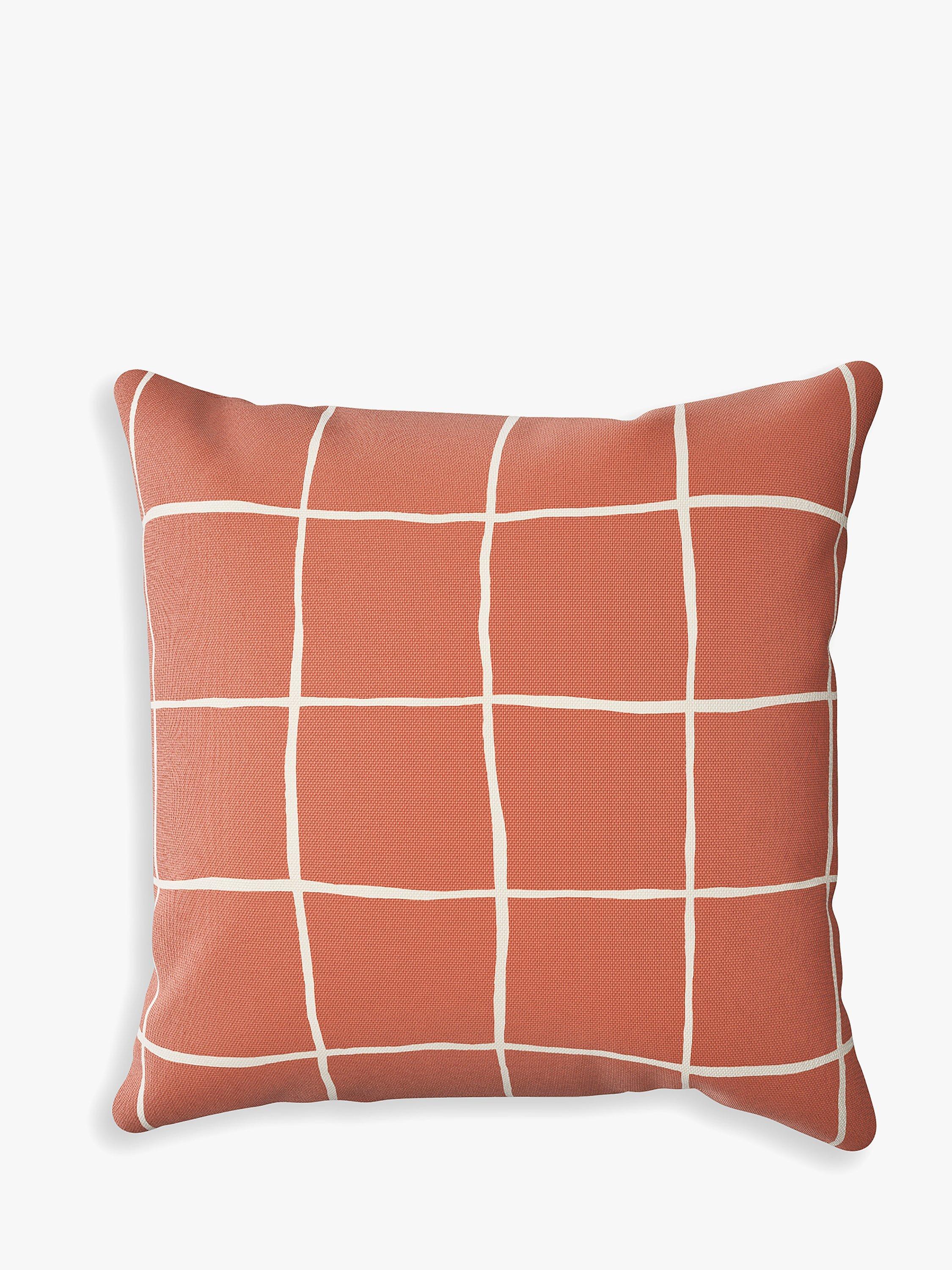 John Lewis Arles Check Garden Cushion, 43 x 43cm, Terracotta/White