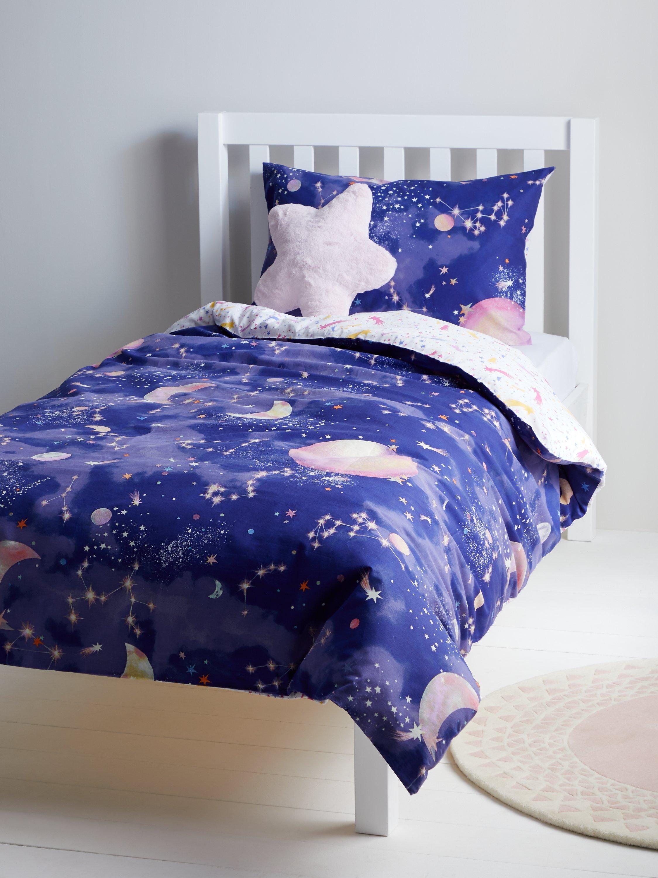 John Lewis Constellation Glow in the Dark Reversible Pure Cotton Duvet Cover and Pillowcase Set Single Blue