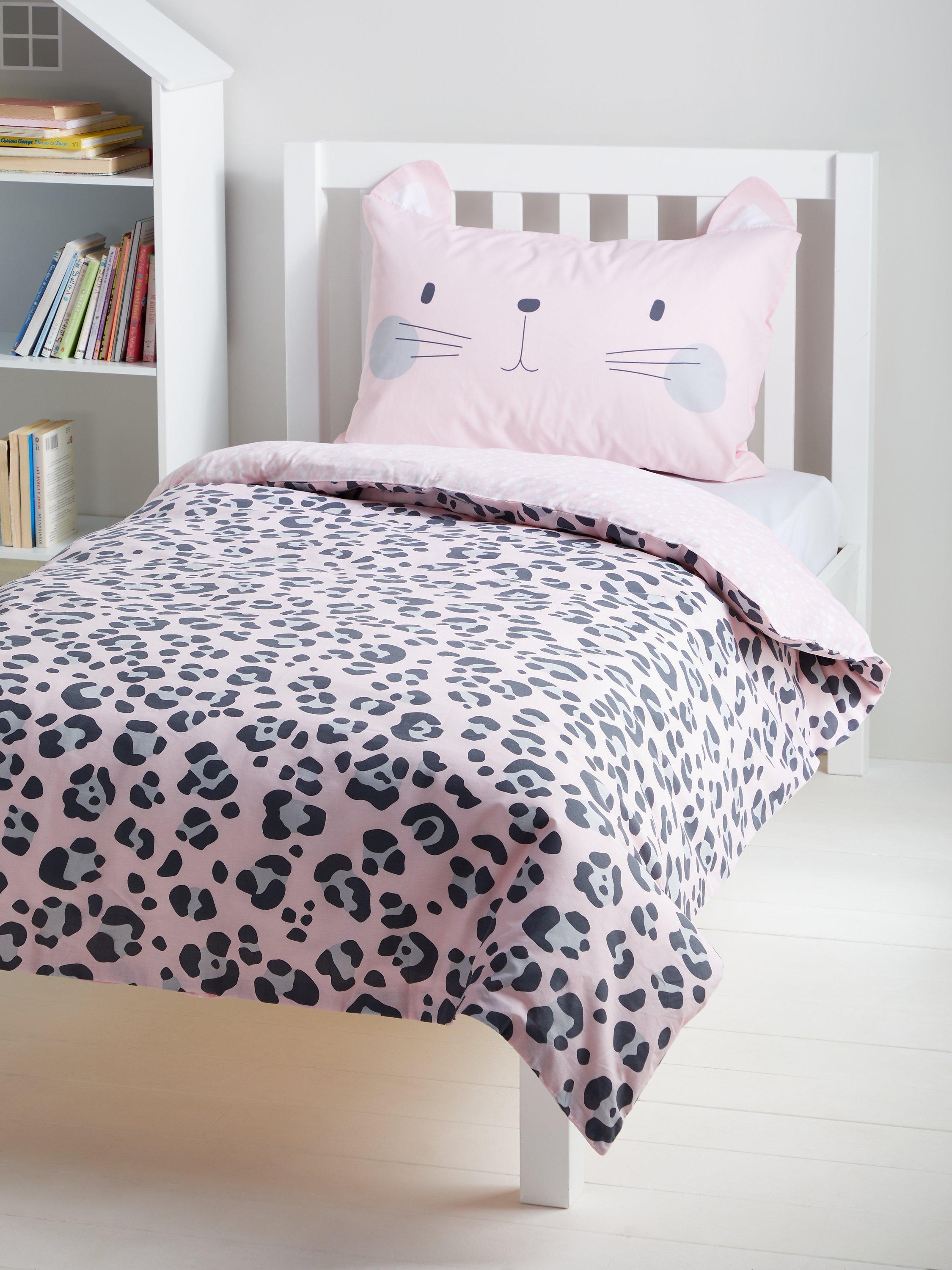 little home at John Lewis Cat Reversible Duvet Cover and Pillowcase Set Single Pink