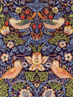 Morris & Co. Strawberry Thief Oilcloth Tablecloth Fabric - view 2, Navy