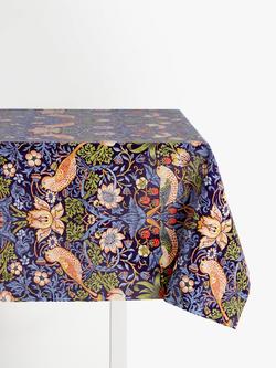 Morris & Co. Strawberry Thief Oilcloth Tablecloth Fabric, Navy
