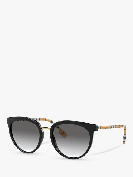 Burberry BE4316 Women's Oval Sunglasses, Black/Grey Gradient, Black/Grey Gradient