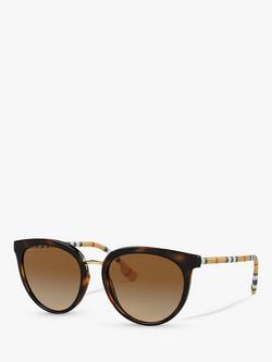 Burberry BE4316 Women's Polarised Oval Sunglasses, Dark Havana/Brown Gradient, Dark Havana/Brown Gradient