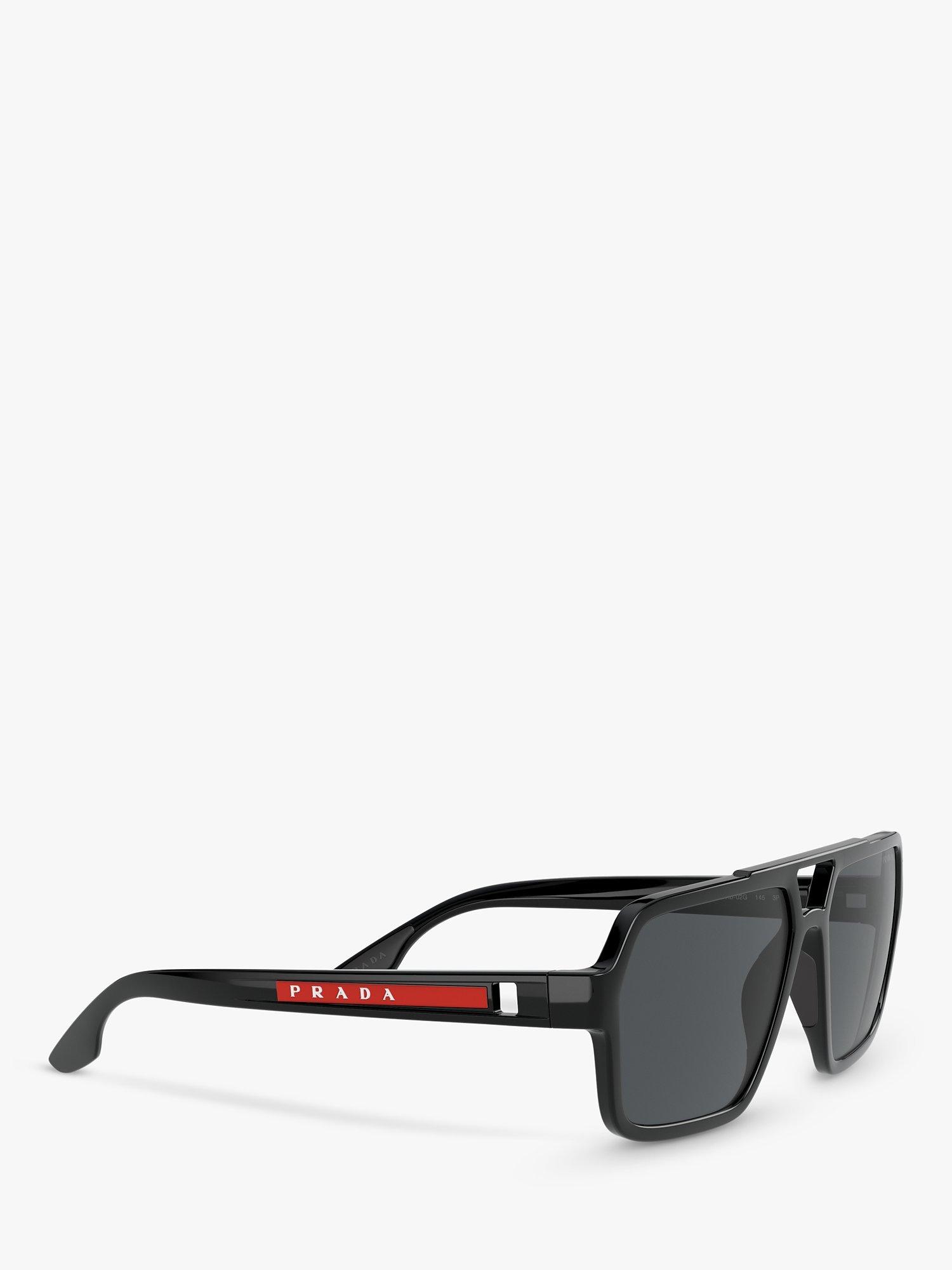 Product image 11 of 11, which shows Prada PS 01XS Men's Polarised Rectangular Sunglasses, Black/Grey