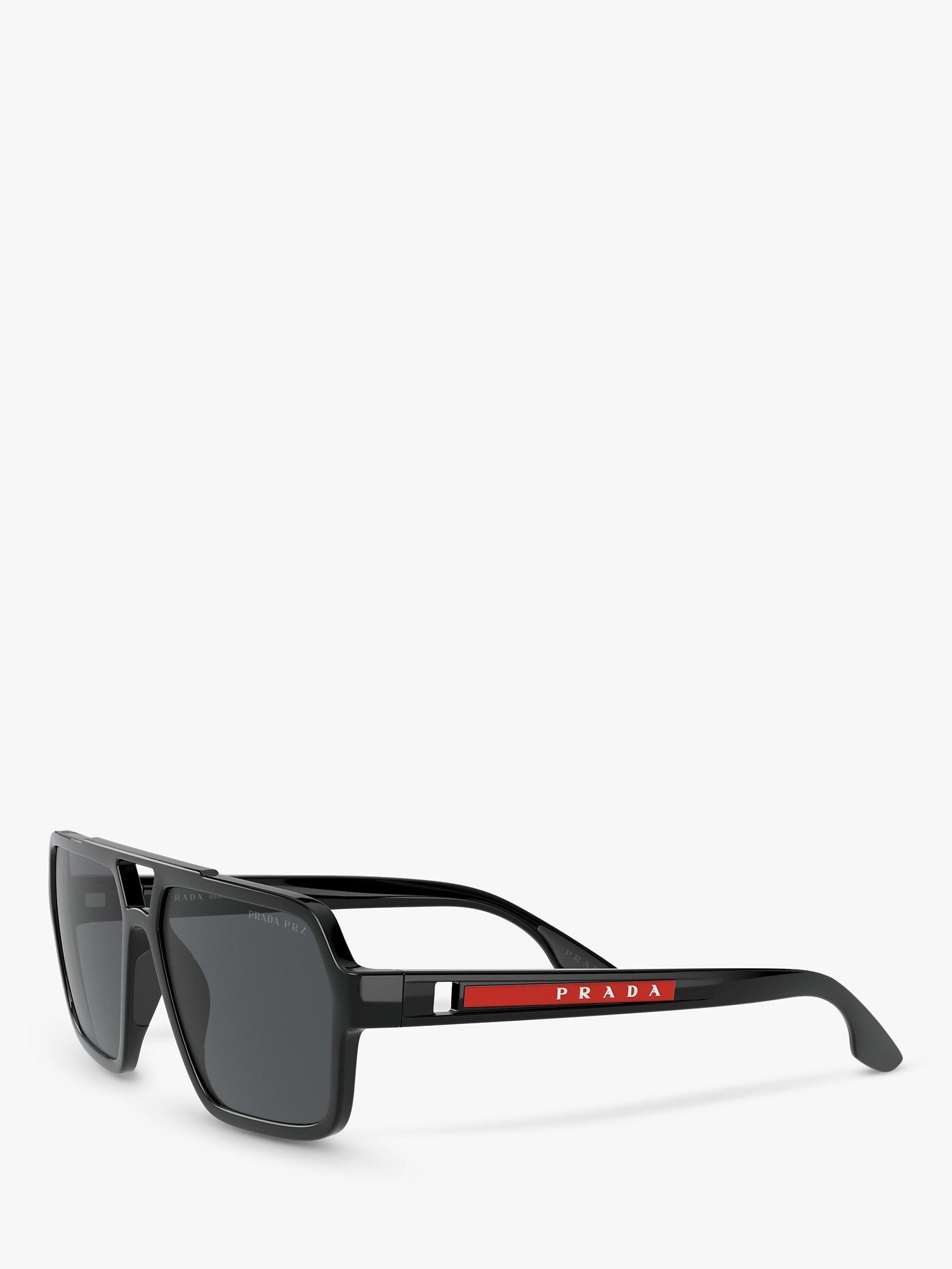 Product image 2 of 11, which shows Prada PS 01XS Men's Polarised Rectangular Sunglasses, Black/Grey