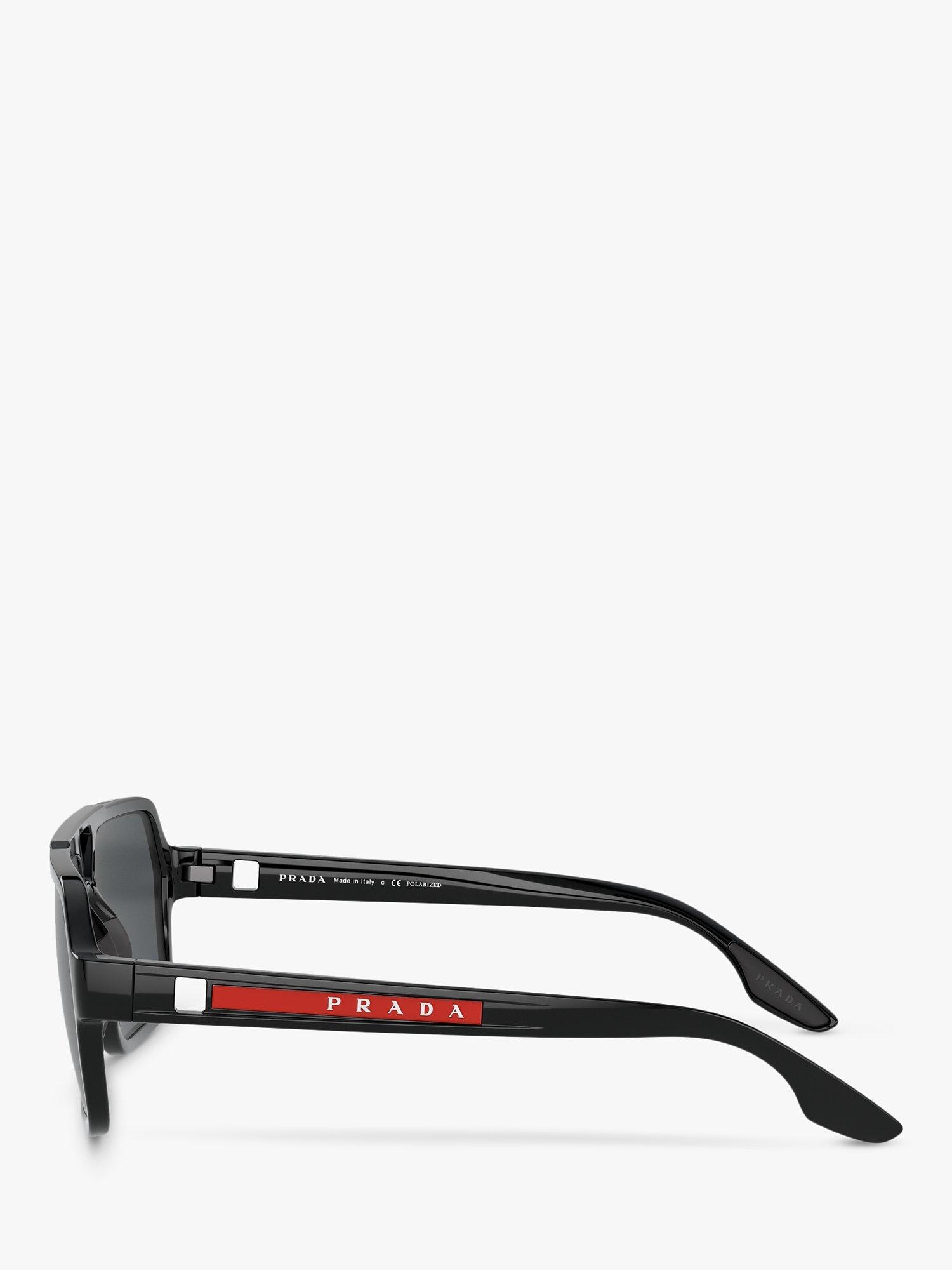 Product image 4 of 11, which shows Prada PS 01XS Men's Polarised Rectangular Sunglasses, Black/Grey