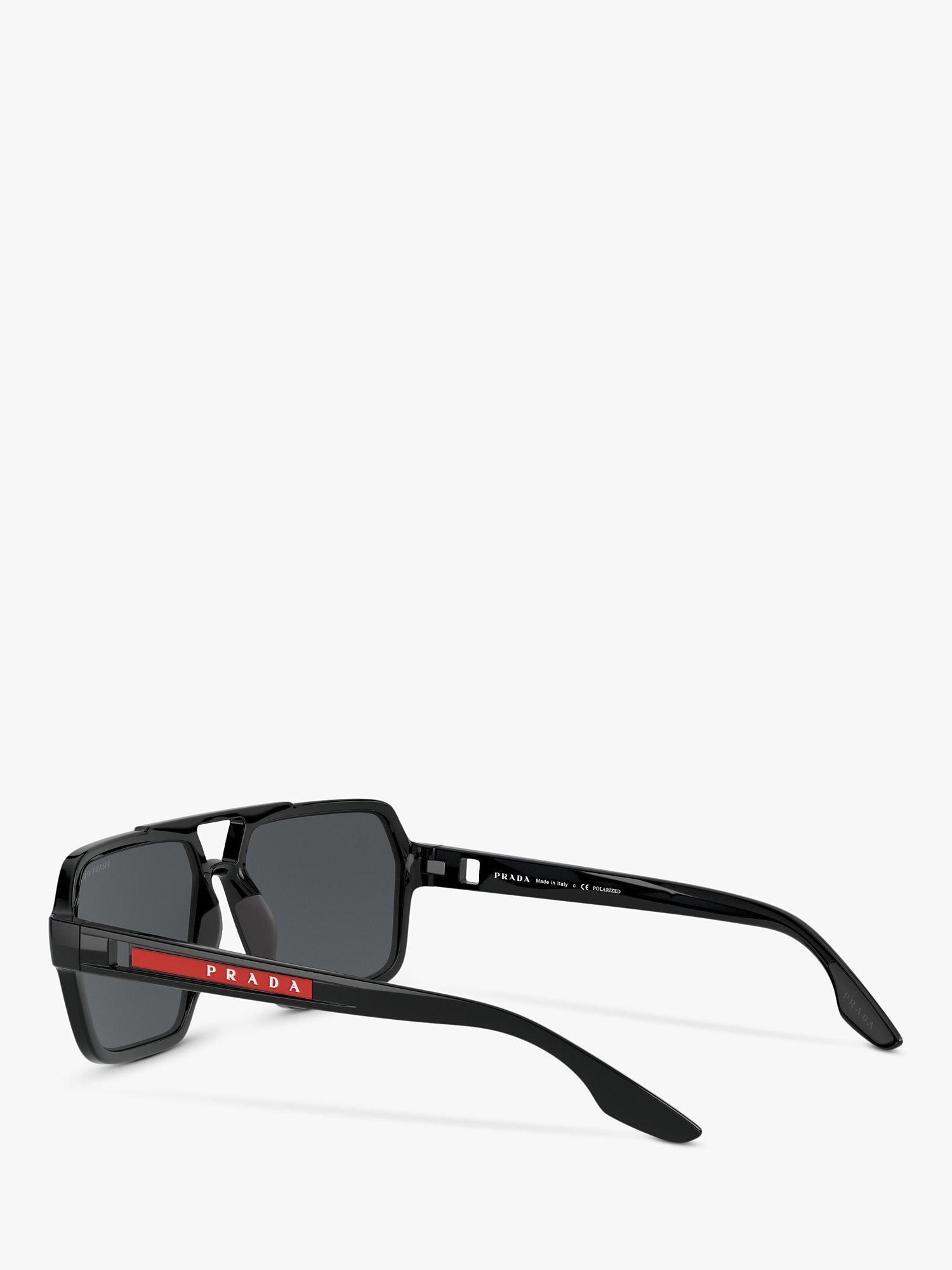 Product image 5 of 11, which shows Prada PS 01XS Men's Polarised Rectangular Sunglasses, Black/Grey