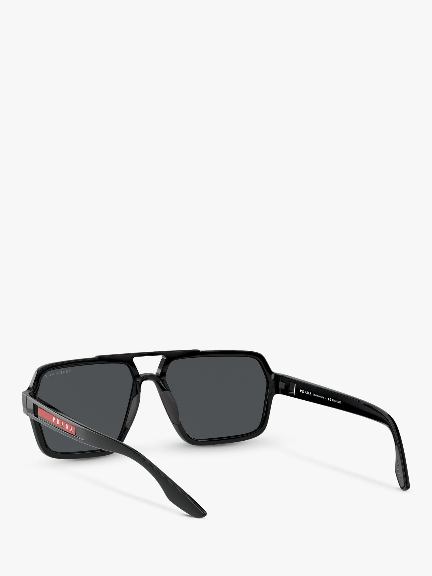 Product image 6 of 11, which shows Prada PS 01XS Men's Polarised Rectangular Sunglasses, Black/Grey