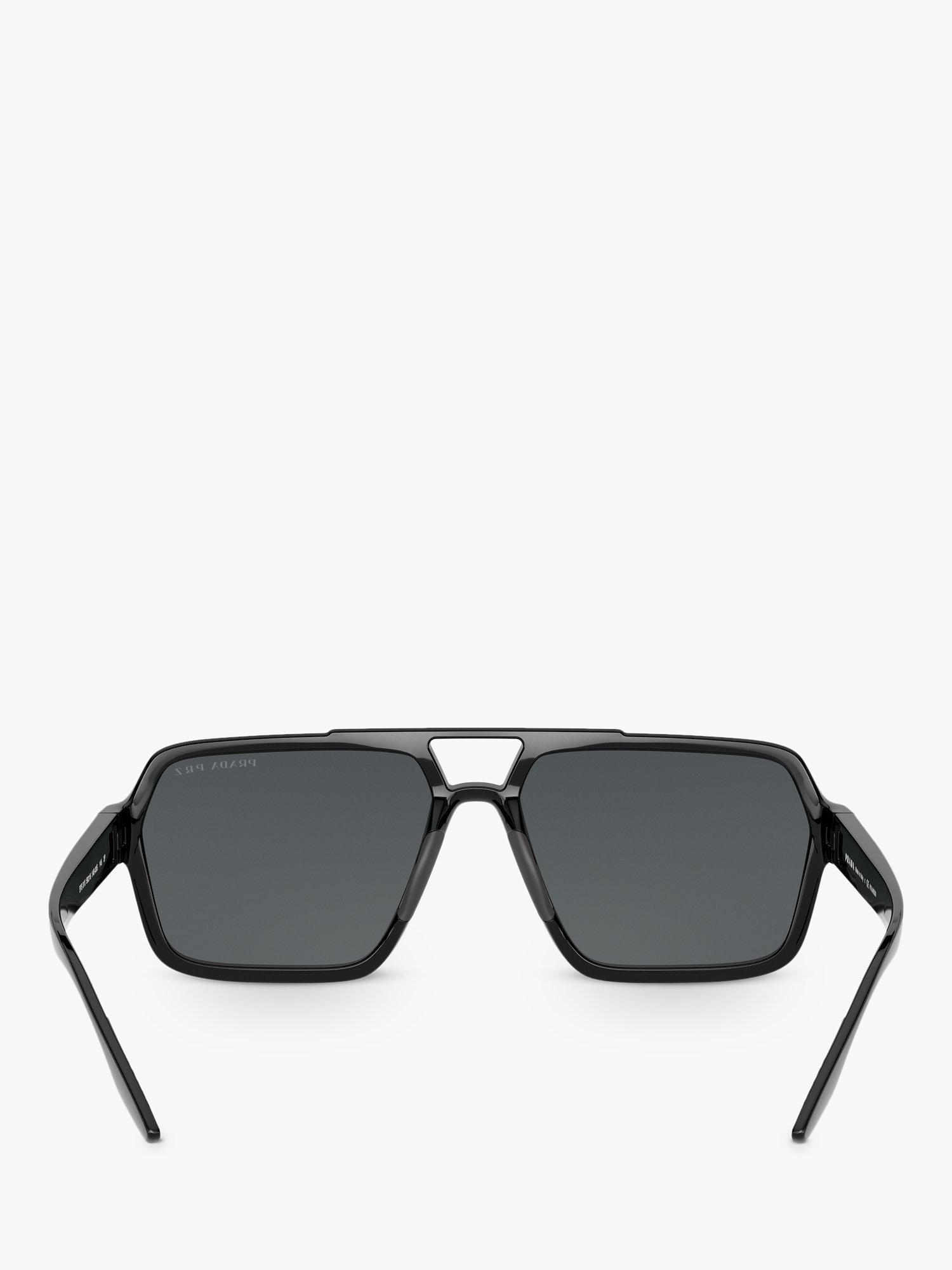 Product image 7 of 11, which shows Prada PS 01XS Men's Polarised Rectangular Sunglasses, Black/Grey