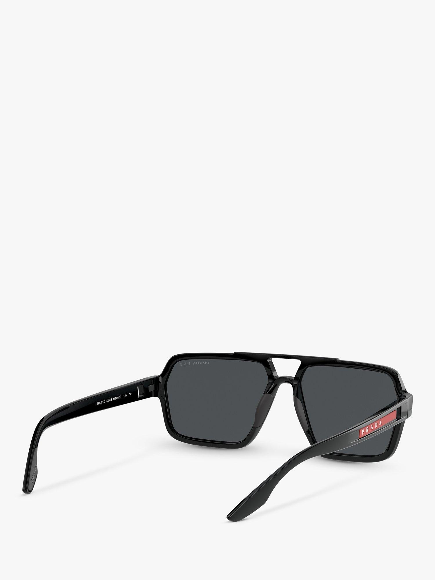 Product image 8 of 11, which shows Prada PS 01XS Men's Polarised Rectangular Sunglasses, Black/Grey