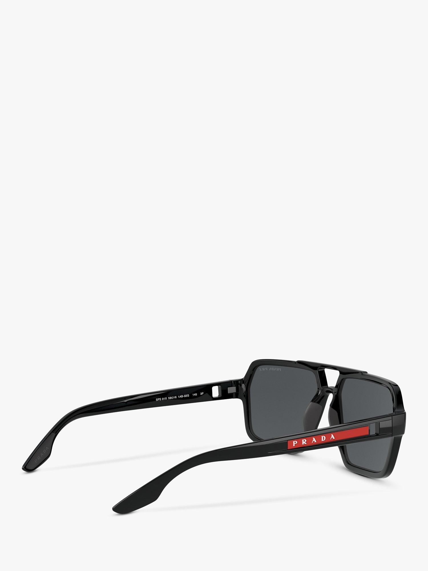 Product image 9 of 11, which shows Prada PS 01XS Men's Polarised Rectangular Sunglasses, Black/Grey