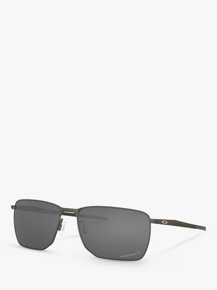 Oakley OO4142 Men's Polarised Rectangular Sunglasses, Carbon, Carbon