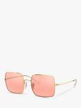 Ray-Ban RB1971 Unisex Square Sunglasses, Gold/Pink