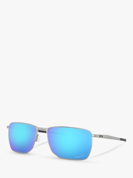 Oakley OO4142 Men's Ejector Prizm Rectangular Sunglasses, Satin Chrome/Sapphire